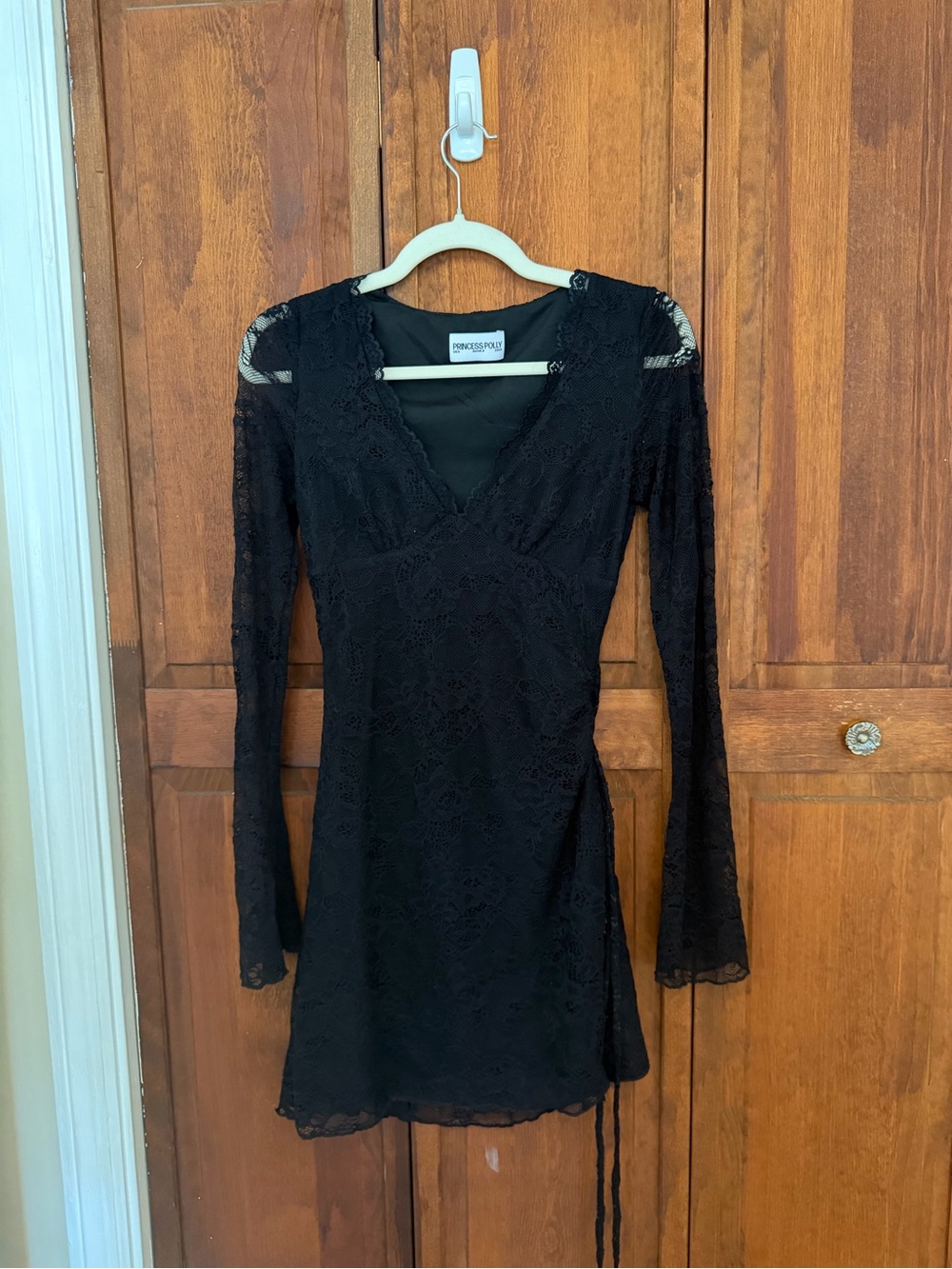 Princess Polly Black Lace Long Sleeve V-Neck Mini Dress